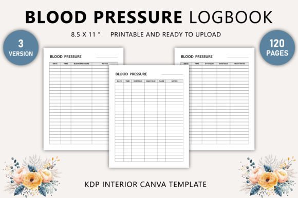 Editable Blood Pressure Log Book Canva