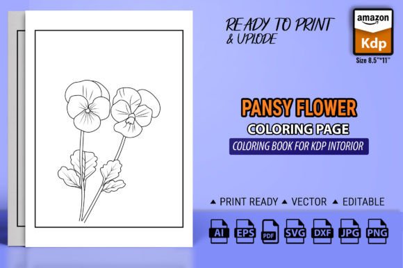 Pansy Flower Outline Drawing, Line Art